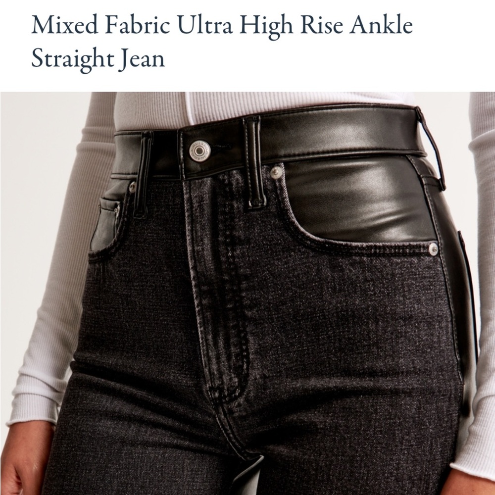 Abercrombie Mixed Fabric Leather Ultra High Rise Ankle Straight Jean